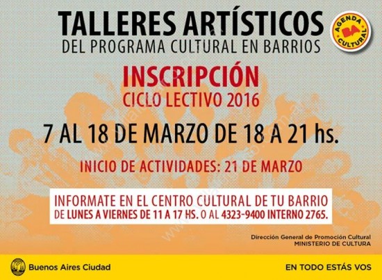 Talleres Artísticos Barriales Gratuitos 2016 Talleres Artísticos Barriales Gratuitos 2016