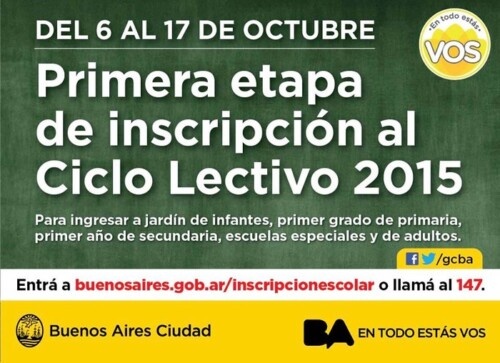 Incripción Escolar en la Ciudad para el Ciclo Lectivo 2015