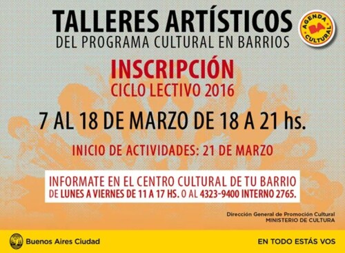 Talleres Artísticos Barriales Gratuitos 2016